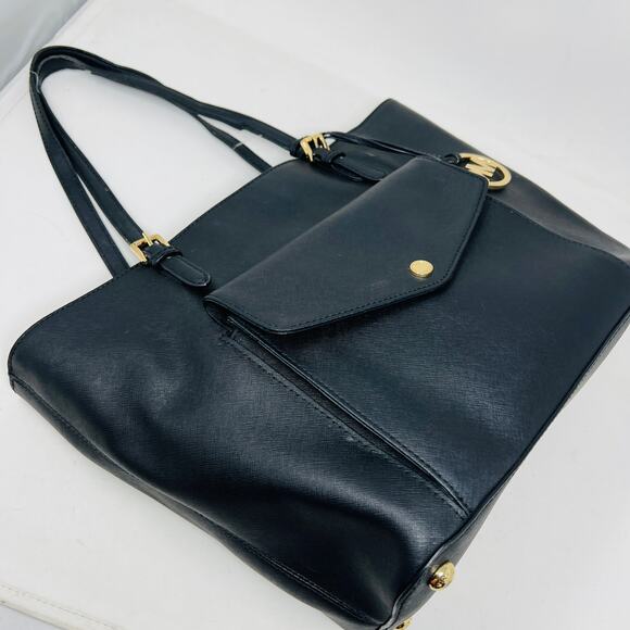 Michael Kors Small Tote Bag Black Gold Buckle Casual - Picture 3 of 11